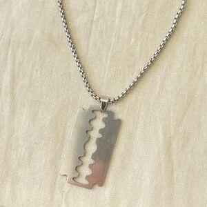 Edgy Silver Razor Blade Necklace